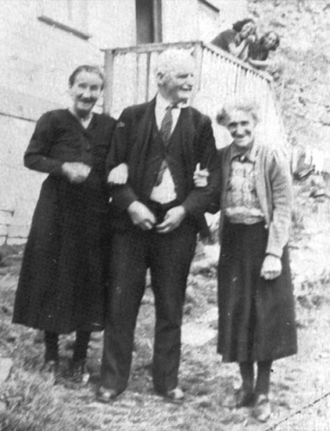 317: l-r Mary (Cochrane) Counsel, Patrick Lambe, Ellen (Norman) Carroll, and (in background) Anne and Liz  Counsel. (circa 1934) [courtesy of Jerome Lambe]  - Mary (from Merasheen) daughter of Michael Cochrane &amp;amp; Mary Pomeroy, married Thomas Counsel;  Patrick son of James Lambe &amp;amp; Mary Anne Handrigan, married Elizabeth Barry; Ellen daughter  of Michael Norman and Mary Anne Mulrooney, married William Carroll; Anne and Elizabeth daughters of Thomas Counsel &amp;amp; Mary Cochrane